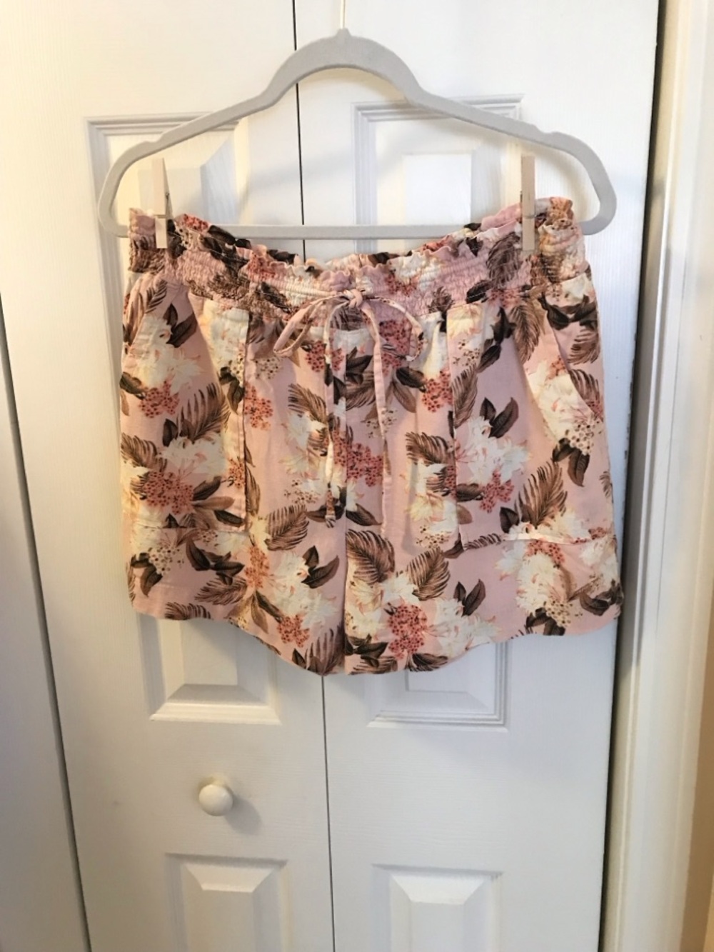 Time and Tru Pink Floral High-Waist Drawstring Shorts